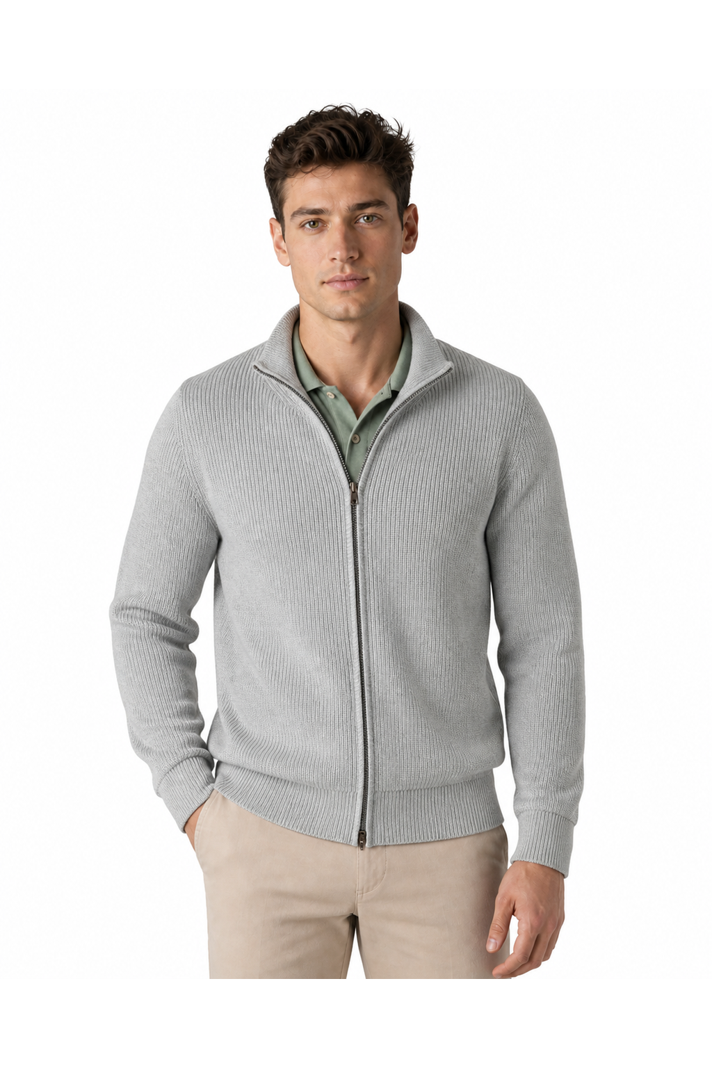 Men's Zip Cardigan Heavyweight Knit Stand Collar | Glitz & Fashion