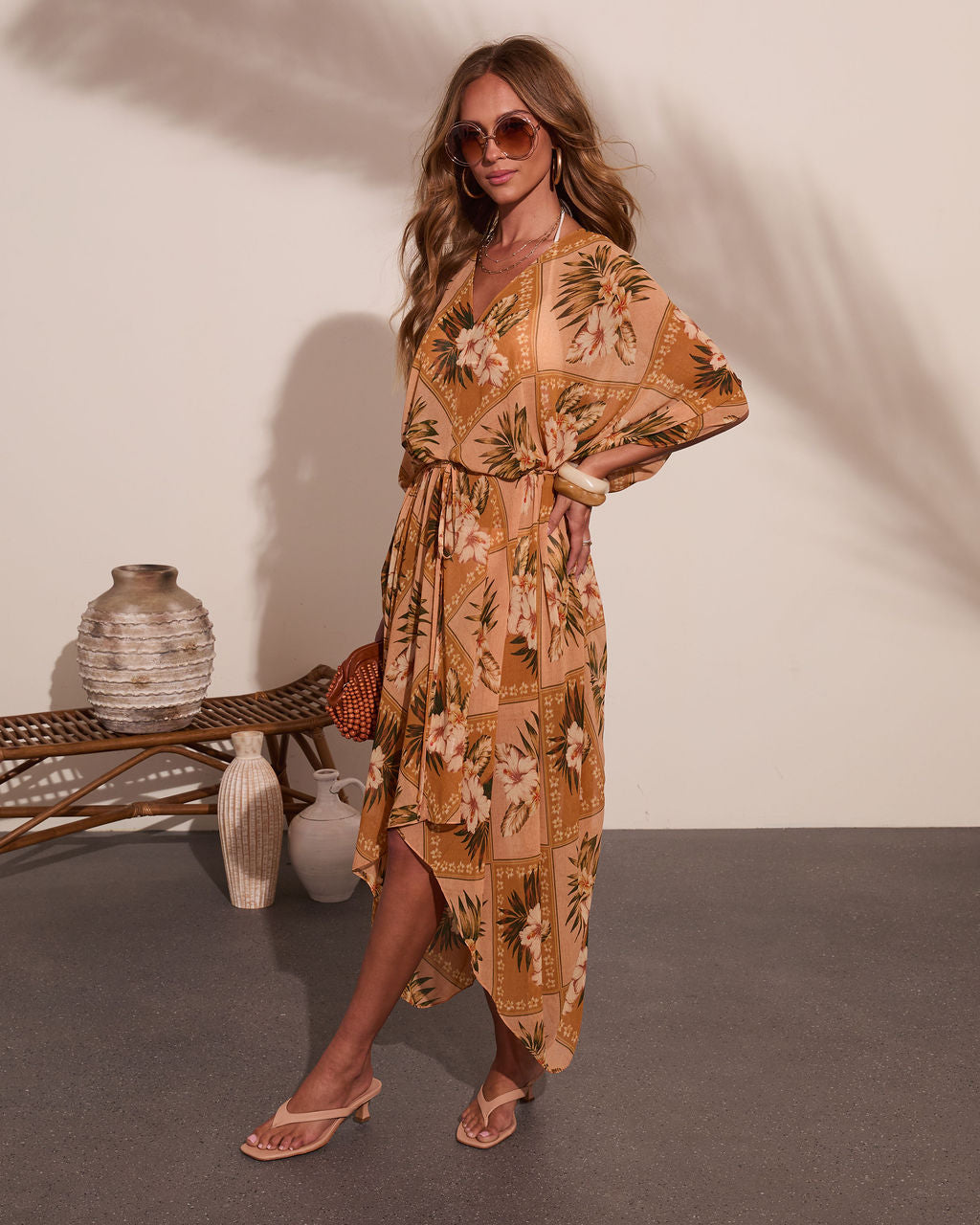Shoreline Haze Printed Kaftan Cover Up Maxi Dress