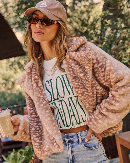 Home Again Faux Fur Doe Print Jacket