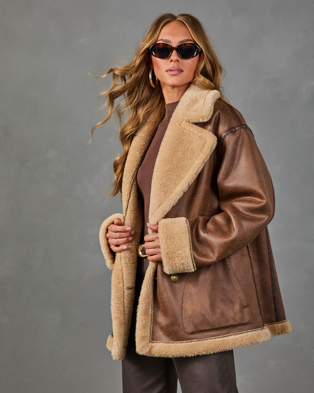 Harvest Hour Double Breasted Reversible Vegan Leather Faux Fur Jacket