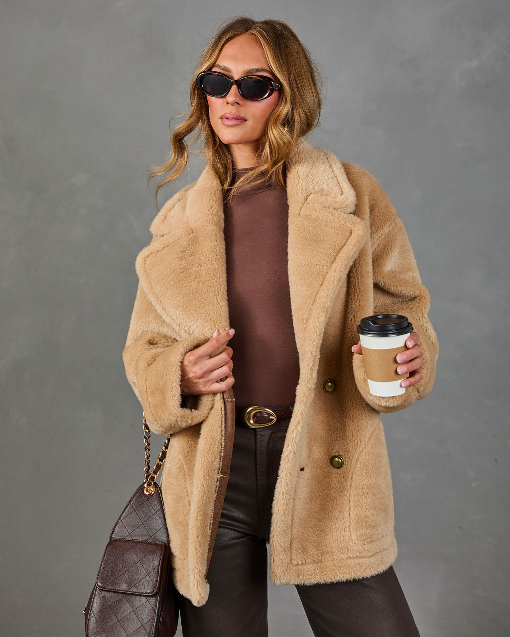 Harvest Hour Double Breasted Reversible Vegan Leather Faux Fur Jacket
