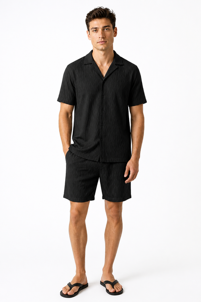 Men's Shorts Set Textured Fabric Camp Collar | Glitz & Fashion
