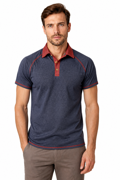 Men's Polo Shirt Contrast Stitching Short Sleeves | Glitz & Fashion