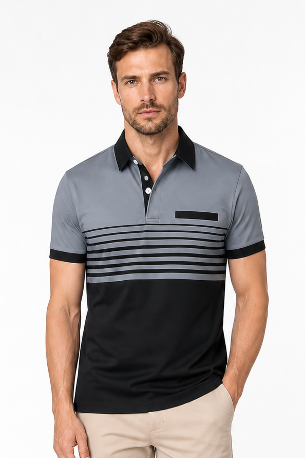 Men's Polo Shirt Striped Design Chest Pocket | Glitz & Fashion