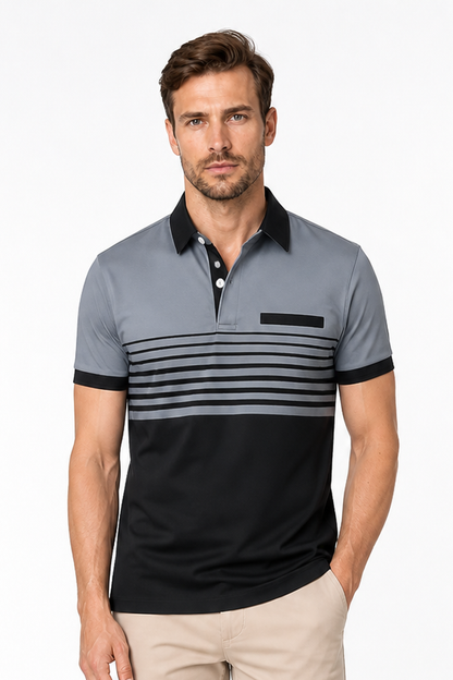 Men's Polo Shirt Striped Design Chest Pocket | Glitz & Fashion