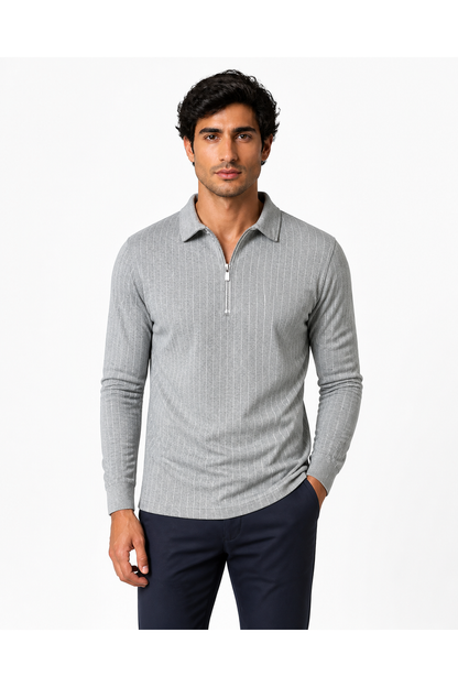 Men's Polo Sweater Striped Knit Half Zip | Glitz & Fashion