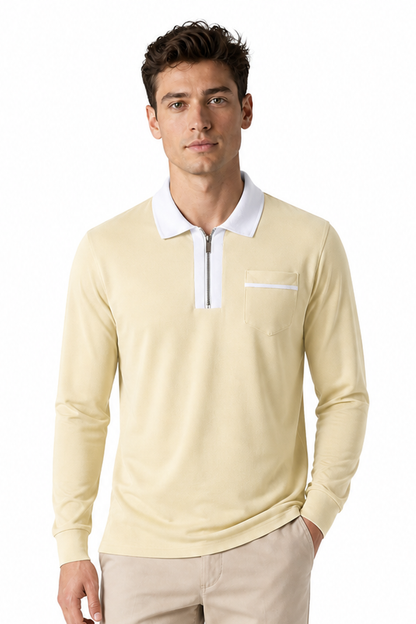 Men's Polo Shirt Contrast Collar Full Zip | Glitz & Fashion