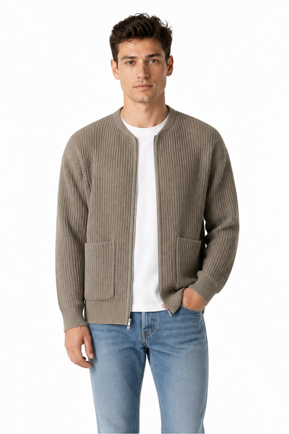 Men's Zip Cardigan Waffle Knit Funnel Neck | Glitz & Fashion