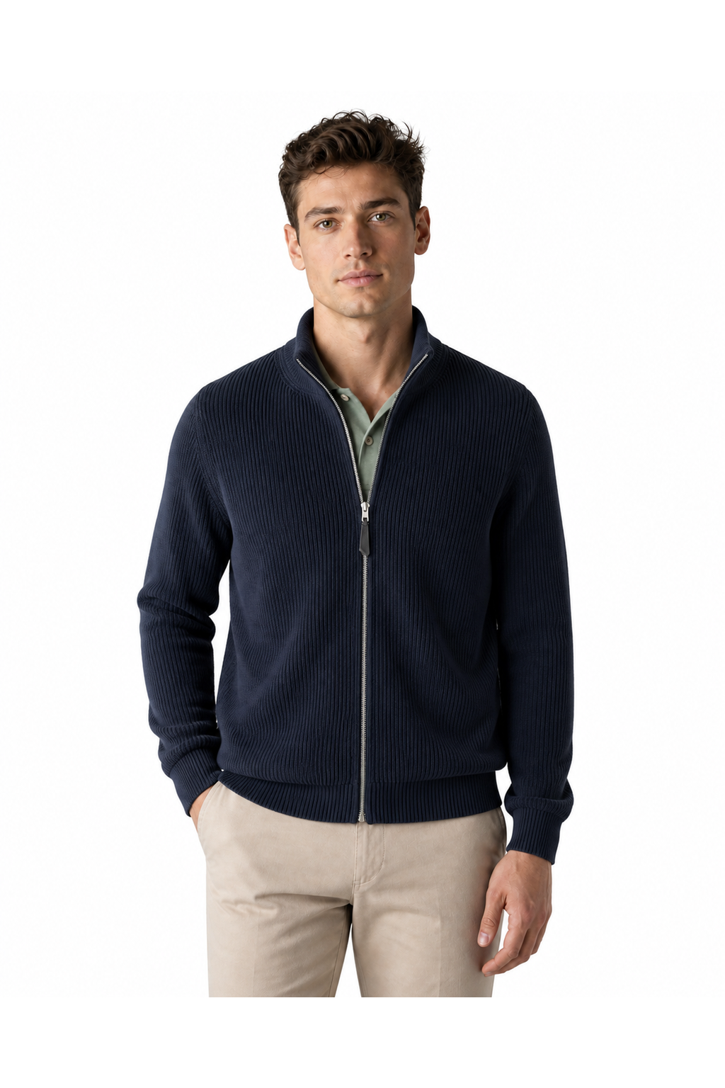 Men's Zip Cardigan Heavyweight Knit Stand Collar | Glitz & Fashion