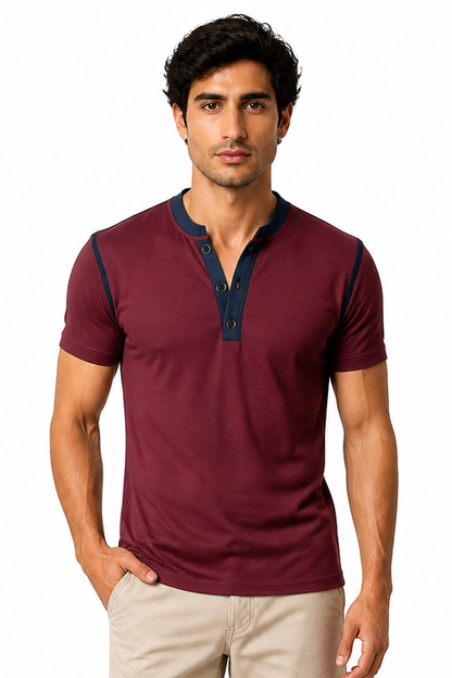 Men's Henley Shirt Contrast Trim Short Sleeves | Glitz & Fashion