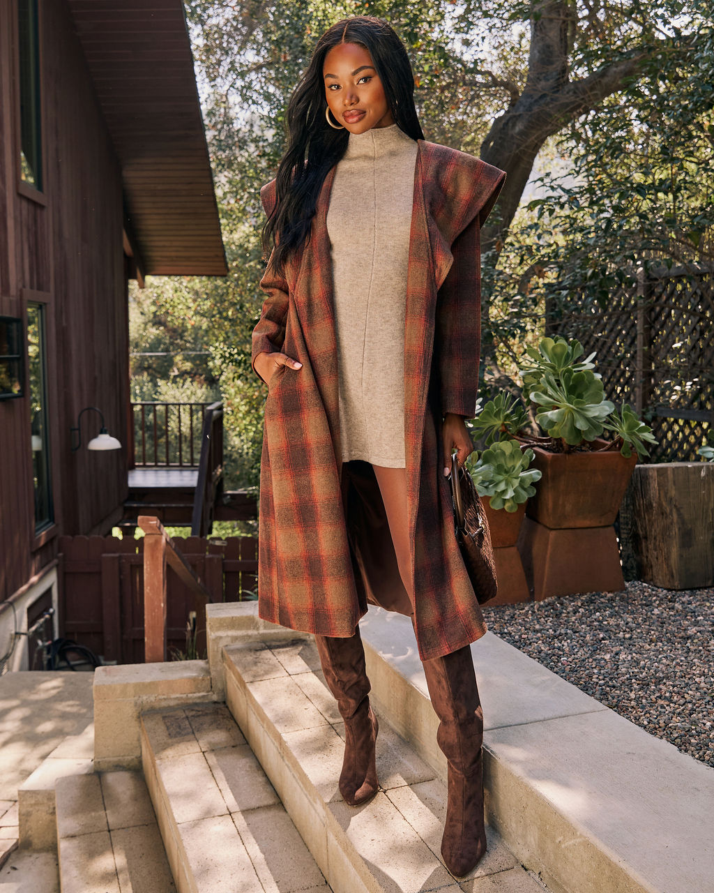 Sunday Gathering Longline Plaid Coat