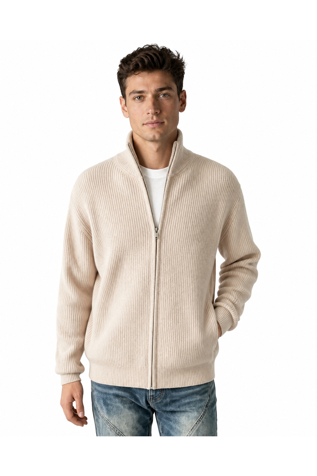 Men's Zip Cardigan Heavyweight Knit Stand Collar | Glitz & Fashion