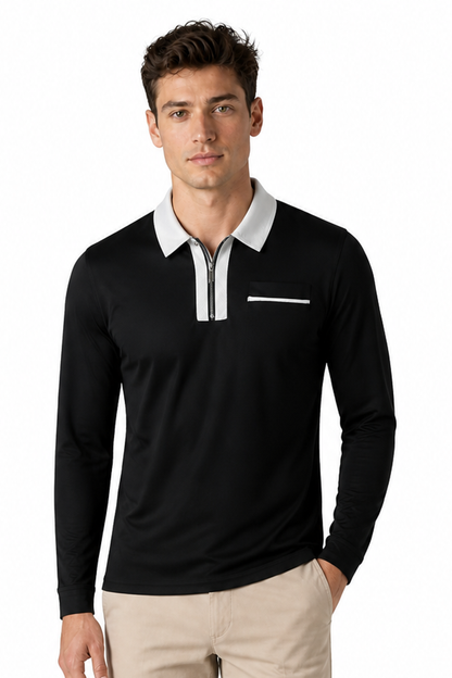 Men's Polo Shirt Contrast Collar Full Zip | Glitz & Fashion