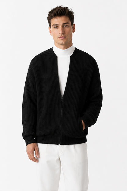Men's Zip Cardigan Waffle Knit Funnel Neck | Glitz & Fashion