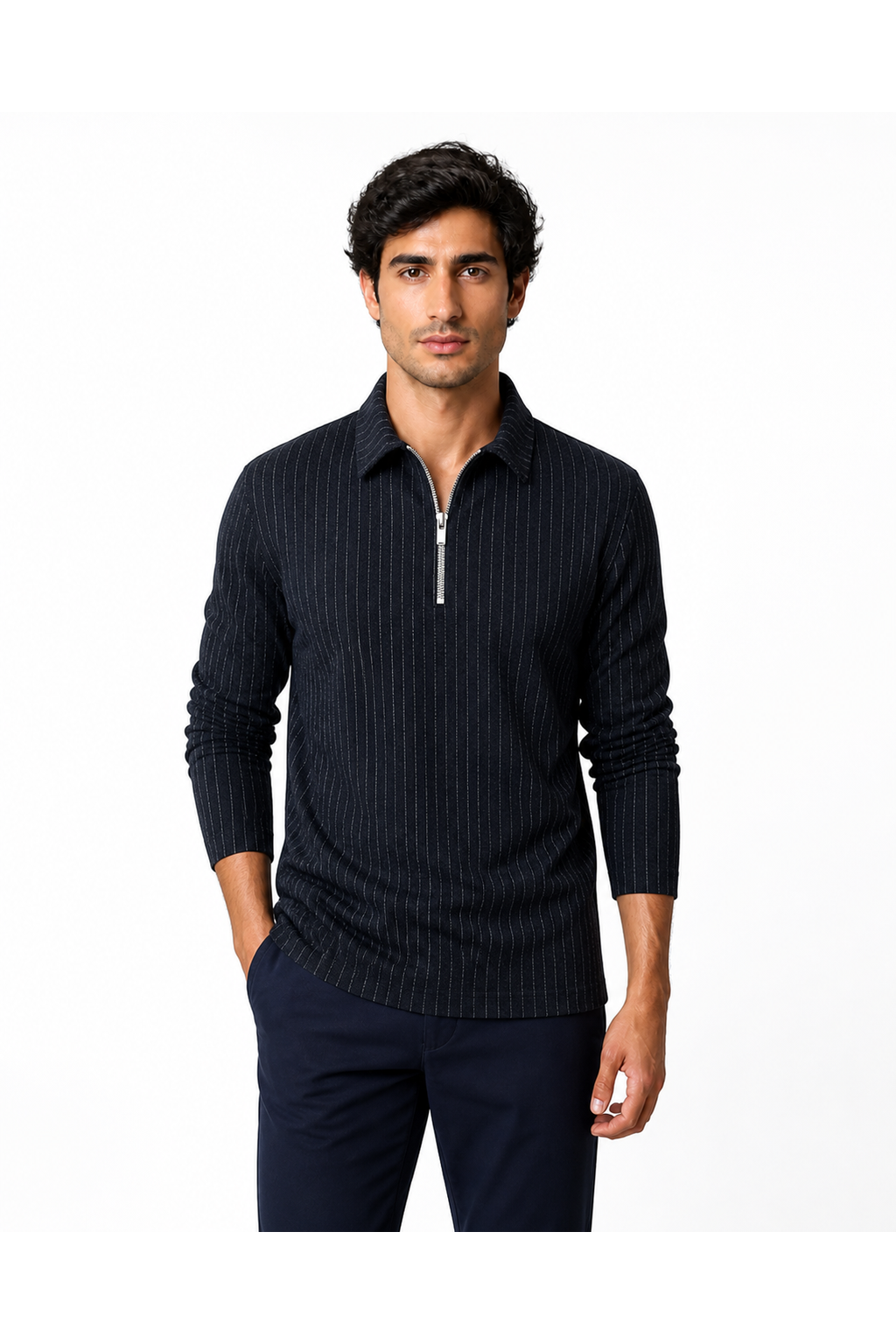 Men's Polo Sweater Striped Knit Half Zip | Glitz & Fashion