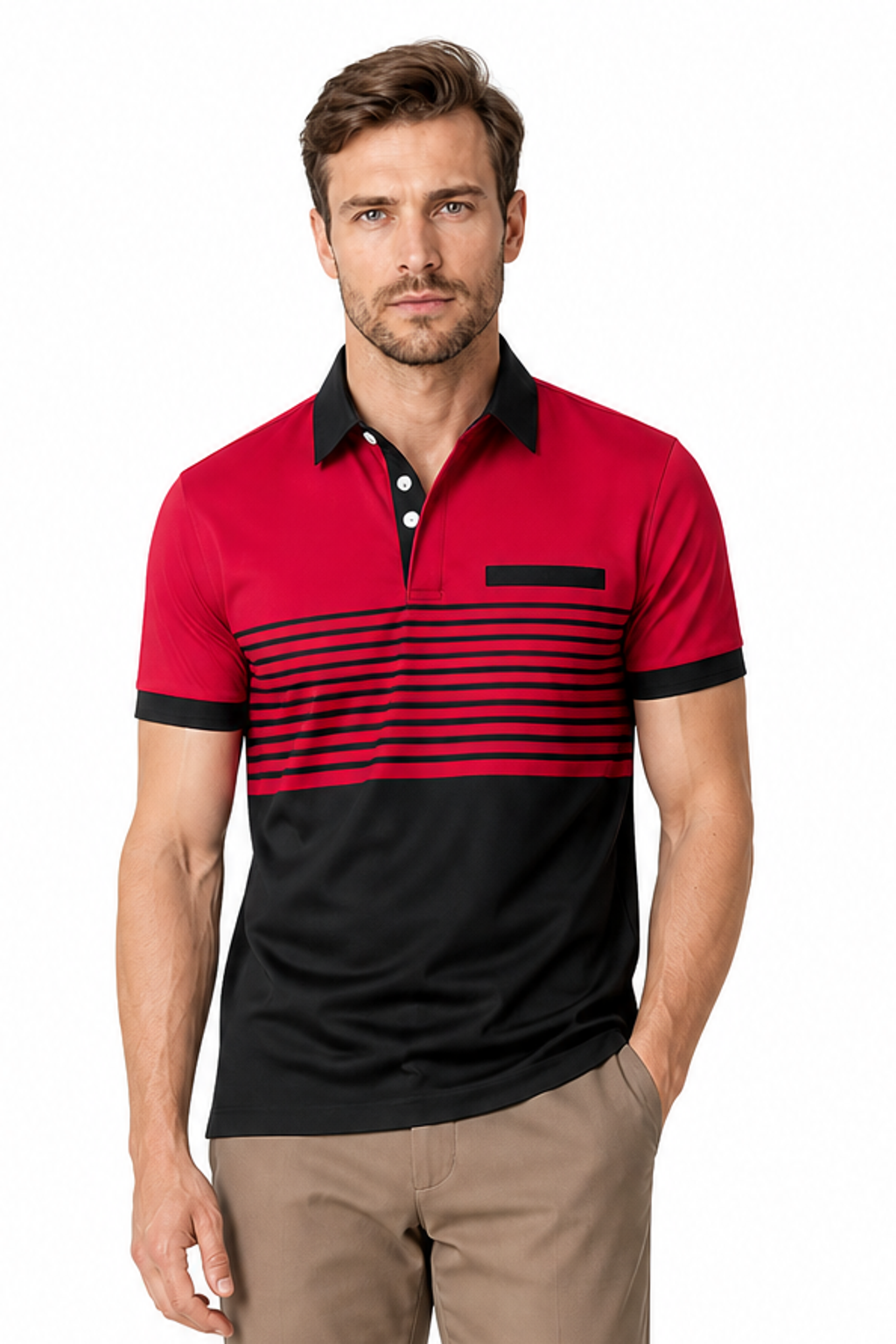 Men's Polo Shirt Striped Design Chest Pocket | Glitz & Fashion