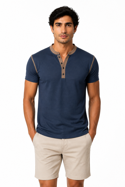 Men's Henley Shirt Contrast Trim Short Sleeves | Glitz & Fashion