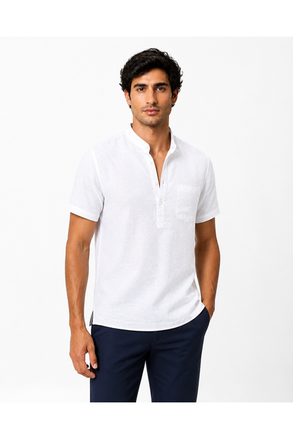 Men's V-Neck Shirt Casual Fit Linen Fabric | Glitz & Fashion