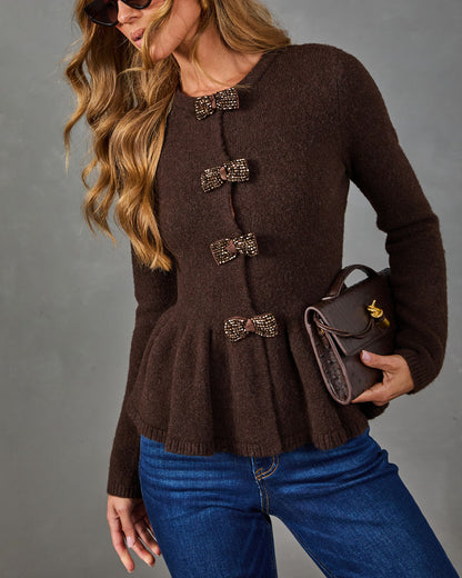 Dani Knit Bow Accent Peplum Sweater