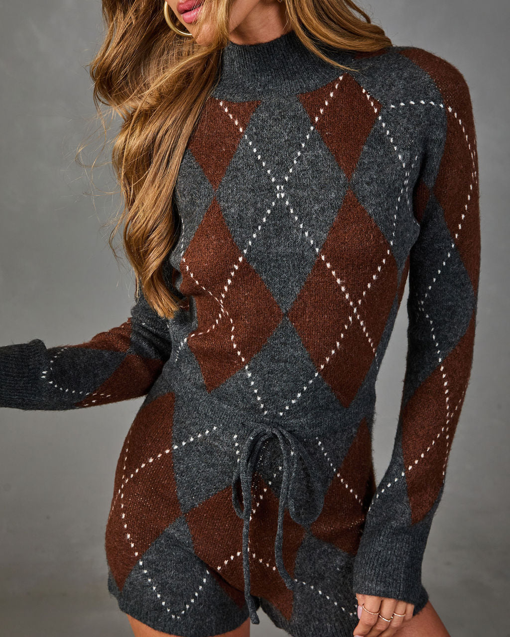 Nevana Knit Argyle Drawstring Romper