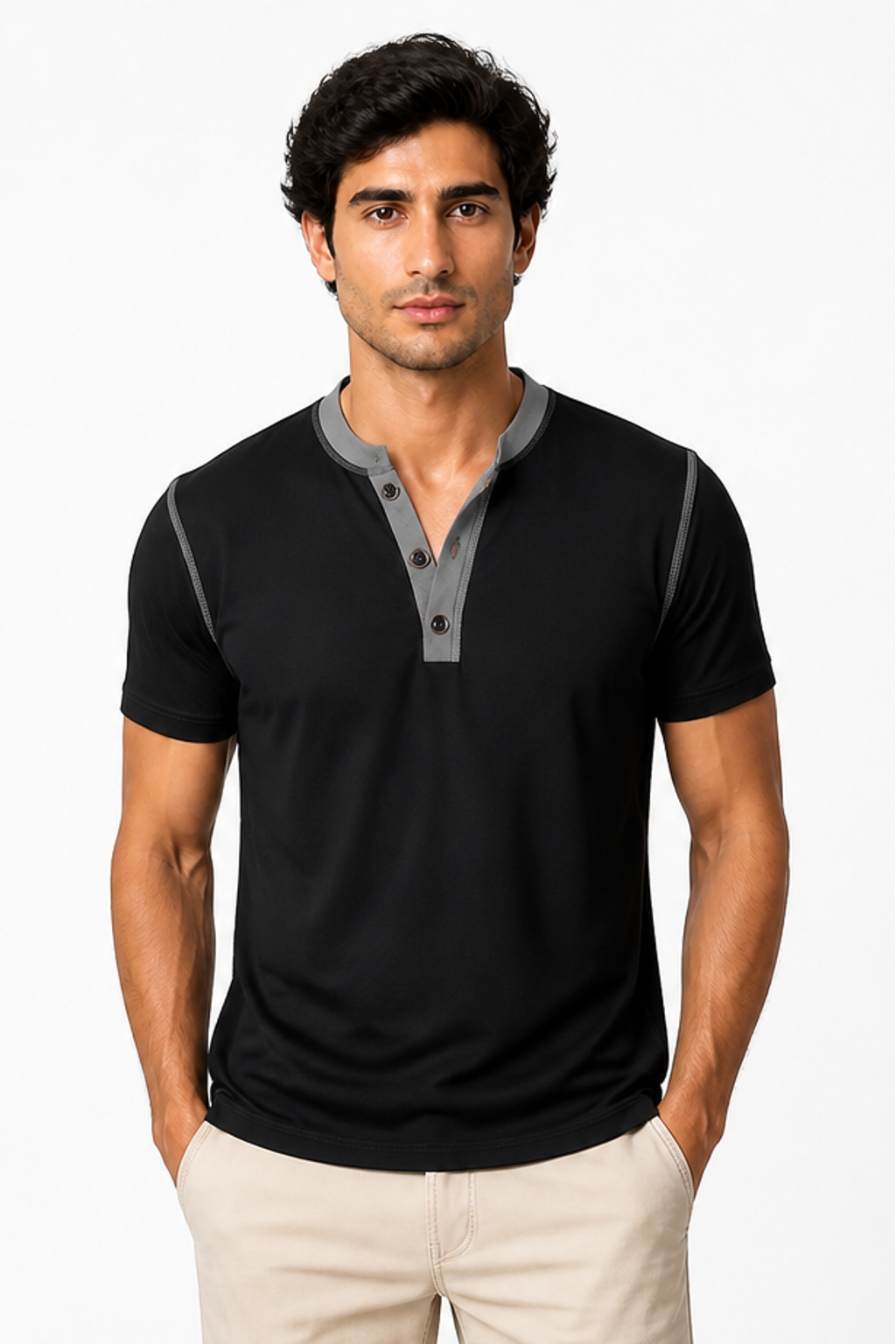 Men's Henley Shirt Contrast Trim Short Sleeves | Glitz & Fashion