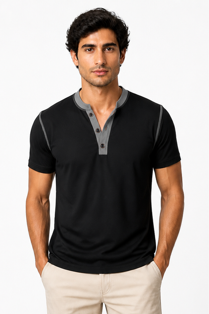 Men's Henley Shirt Contrast Trim Short Sleeves | Glitz & Fashion