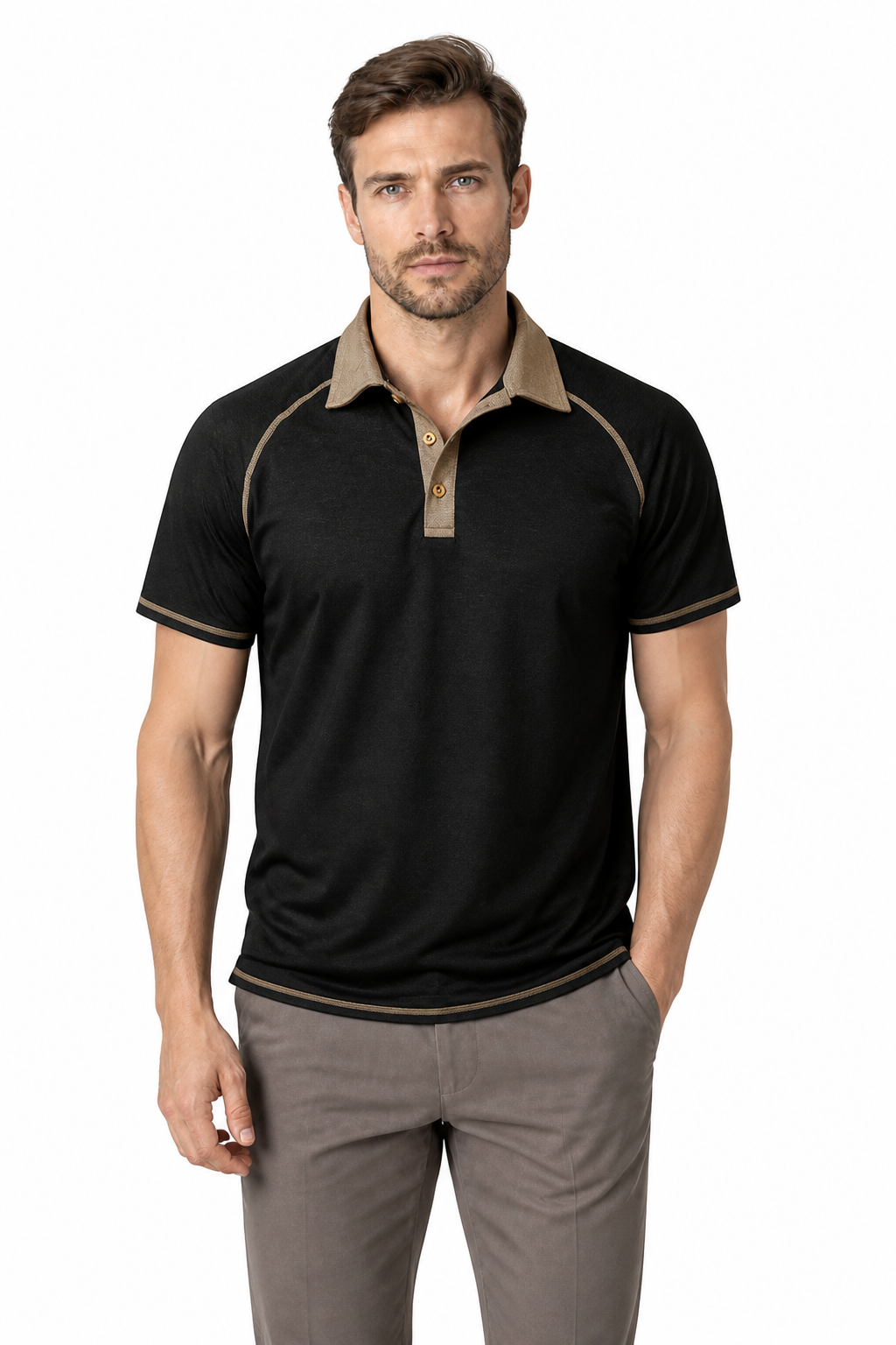 Men's Polo Shirt Contrast Stitching Short Sleeves | Glitz & Fashion