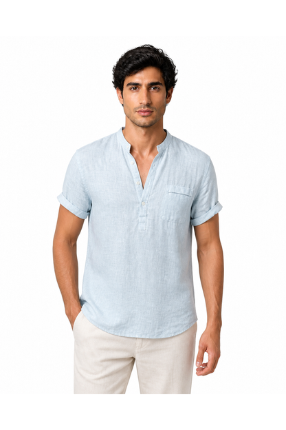 Men's V-Neck Shirt Casual Fit Linen Fabric | Glitz & Fashion