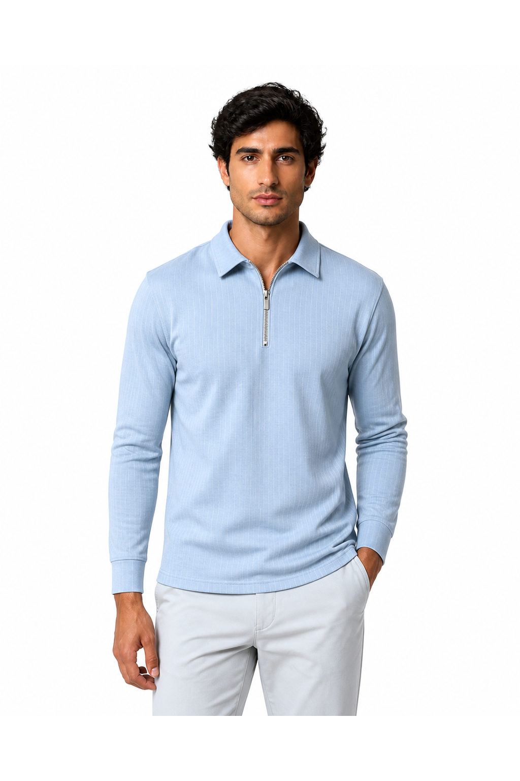Men's Polo Sweater Striped Knit Half Zip | Glitz & Fashion