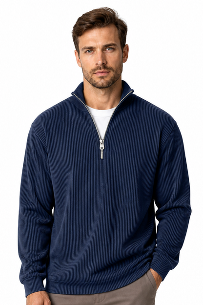 Men's Sweatshirt Corduroy Texture Quarter Zip | Glitz & Fashion