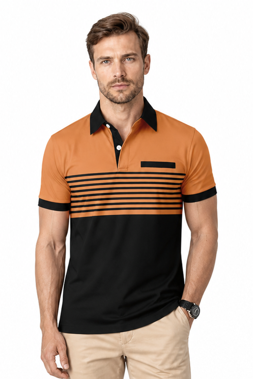 Men's Polo Shirt Striped Design Chest Pocket | Glitz & Fashion