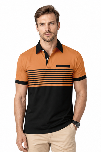 Men's Polo Shirt Striped Design Chest Pocket | Glitz & Fashion