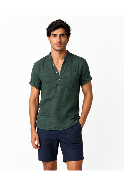 Men's V-Neck Shirt Casual Fit Linen Fabric | Glitz & Fashion