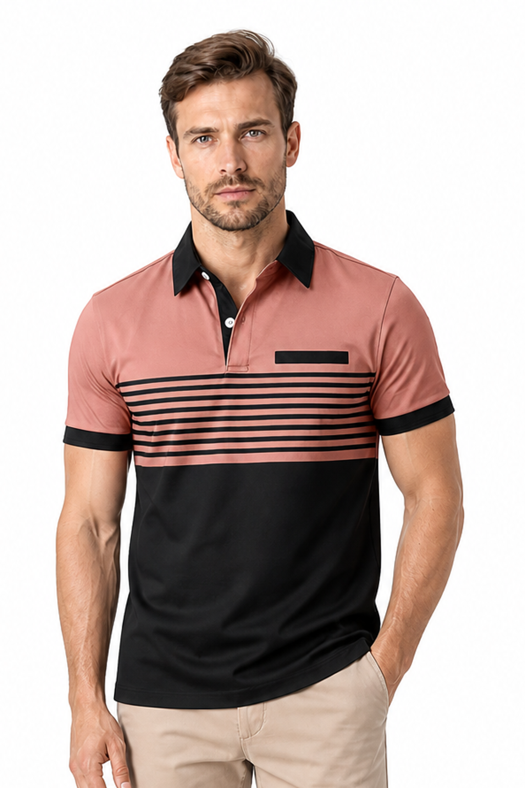 Men's Polo Shirt Striped Design Chest Pocket | Glitz & Fashion