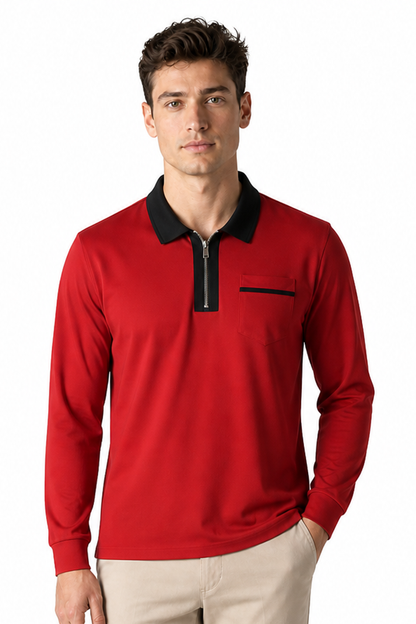 Men's Polo Shirt Contrast Collar Full Zip | Glitz & Fashion