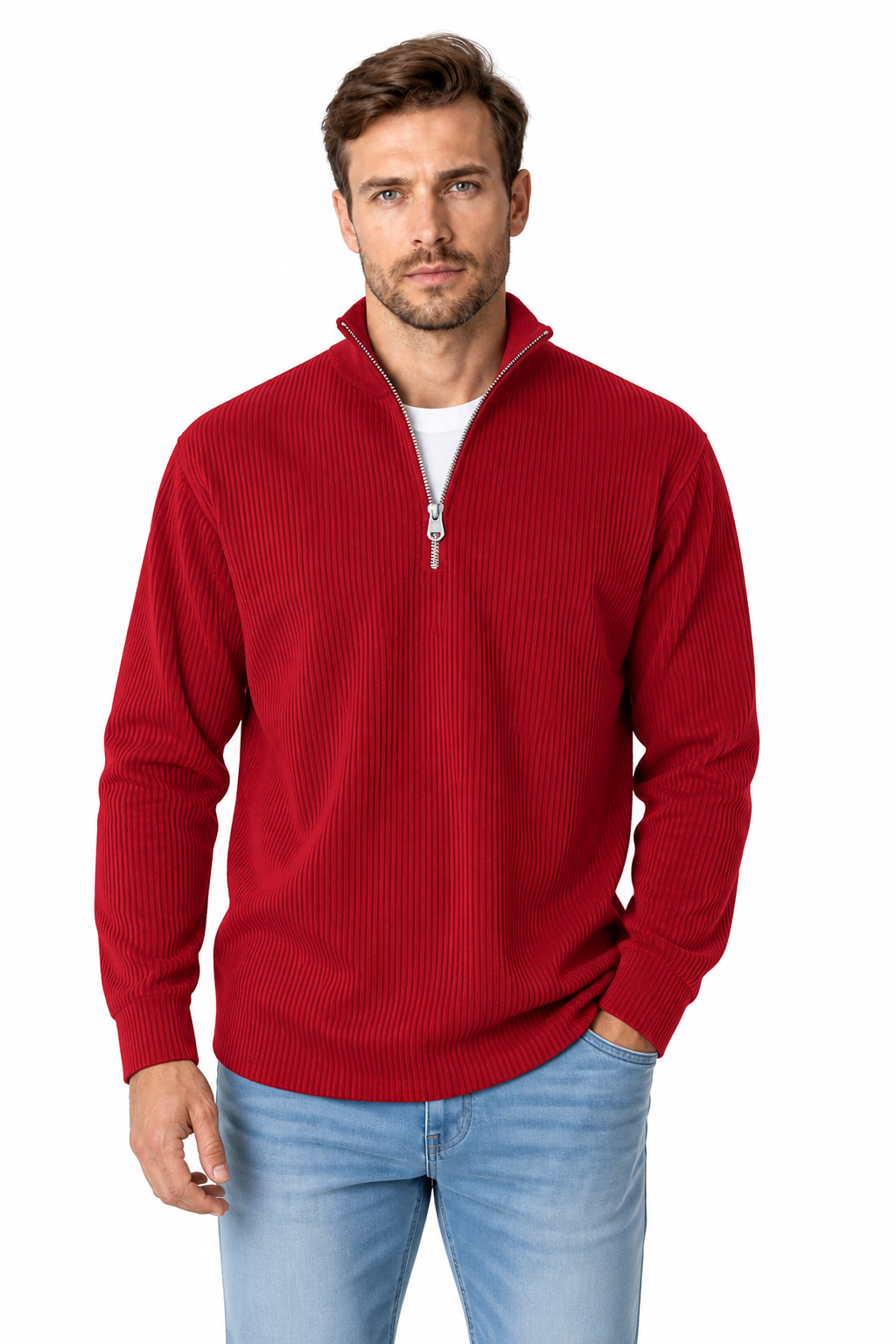 Men's Sweatshirt Corduroy Texture Quarter Zip | Glitz & Fashion