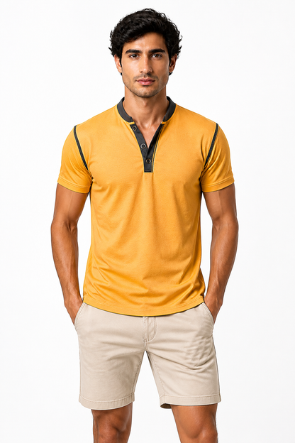 Men's Henley Shirt Contrast Trim Short Sleeves | Glitz & Fashion