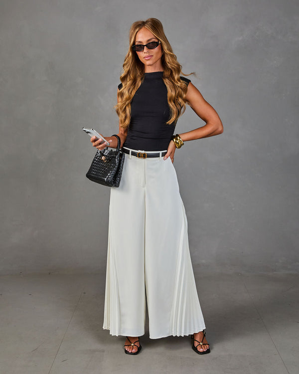 Everyday Elegance Pleated Hem Wide Leg Pants