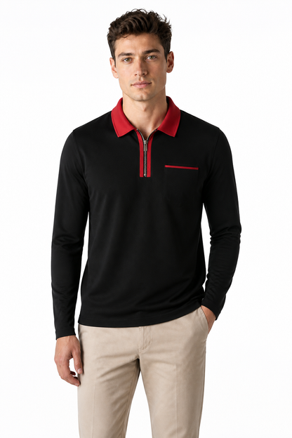 Men's Polo Shirt Contrast Collar Full Zip | Glitz & Fashion