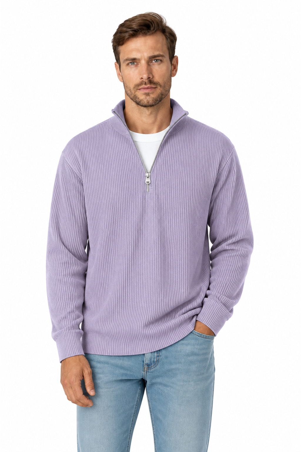 Men's Sweatshirt Corduroy Texture Quarter Zip | Glitz & Fashion