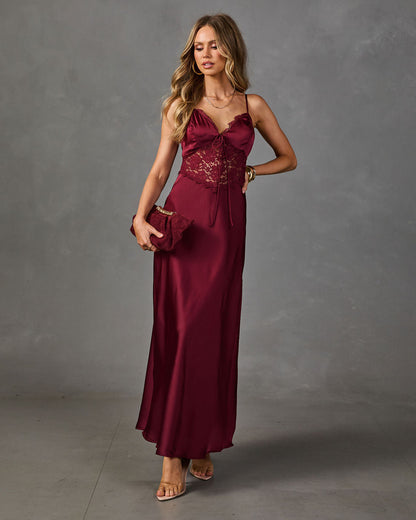 Amour Affair Satin Lace Maxi Dress