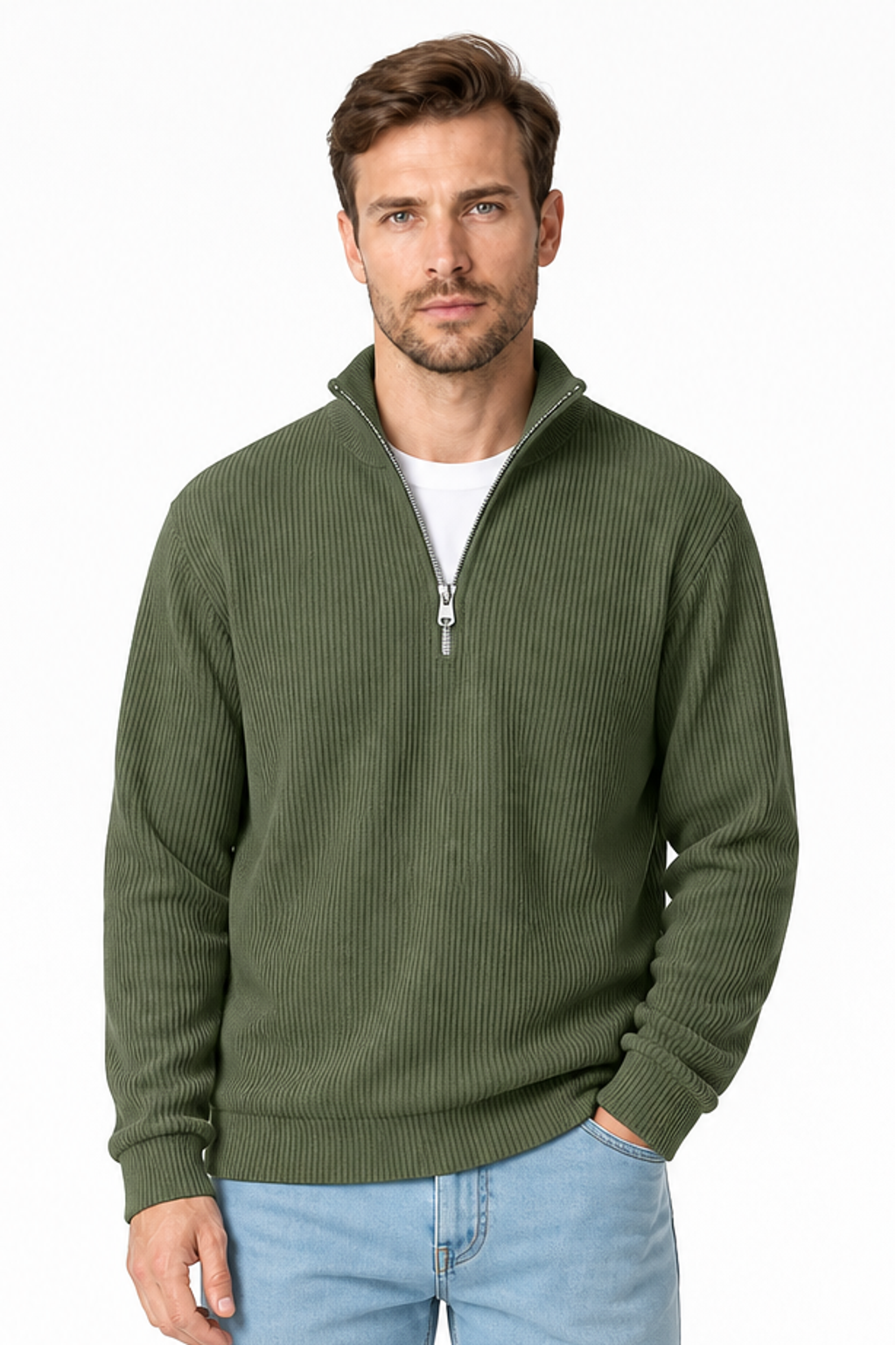 Men's Sweatshirt Corduroy Texture Quarter Zip | Glitz & Fashion
