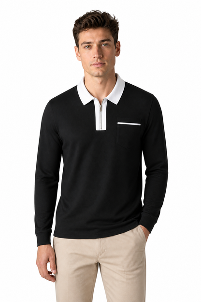 Men's Polo Shirt Contrast Collar Full Zip | Glitz & Fashion