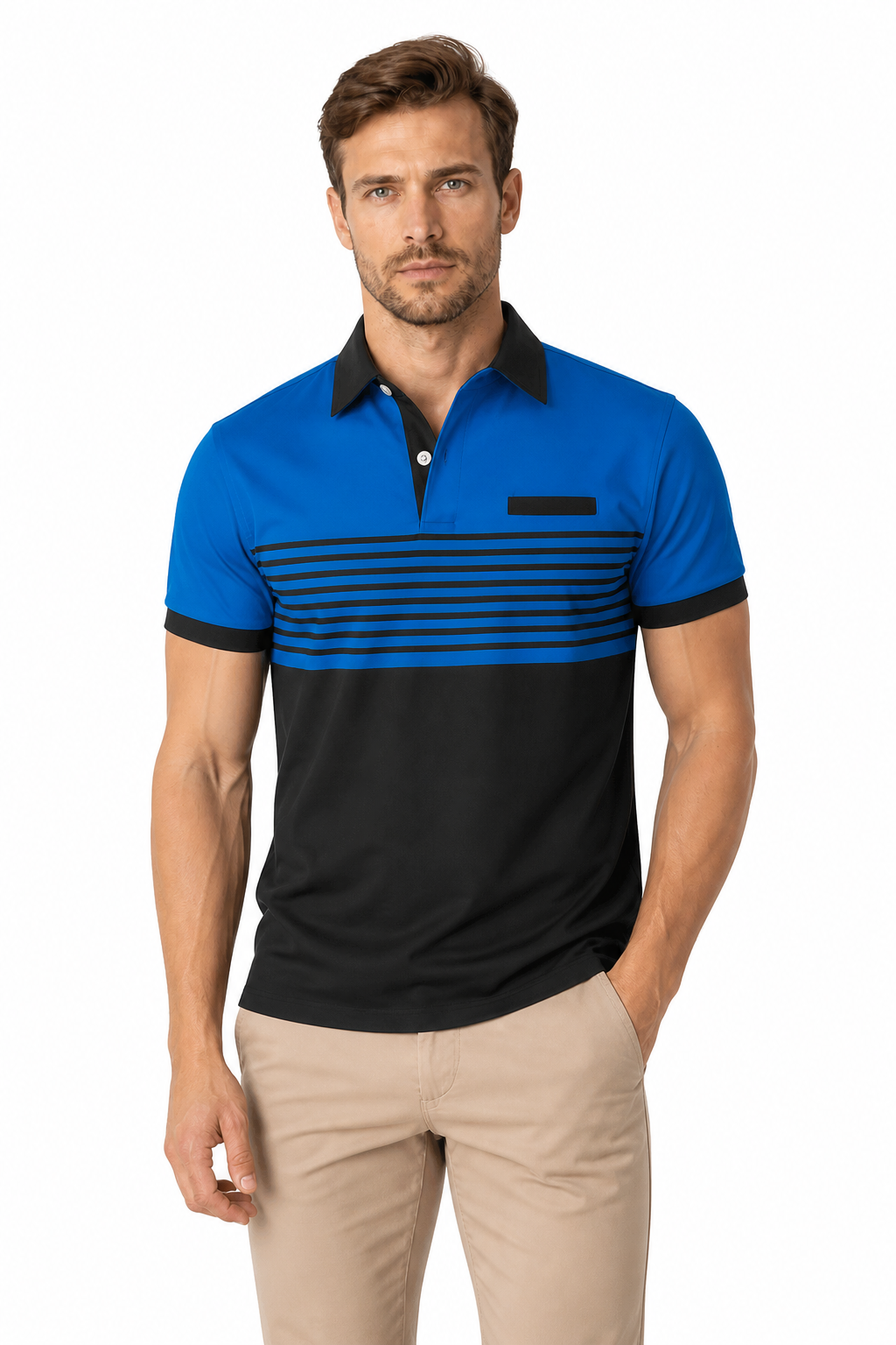 Men's Polo Shirt Striped Design Chest Pocket | Glitz & Fashion