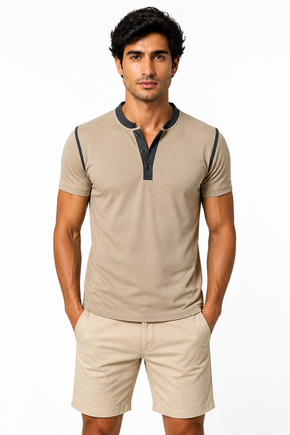 Men's Henley Shirt Contrast Trim Short Sleeves | Glitz & Fashion
