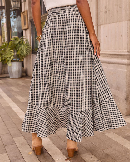 Fall Favorite Plaid Drawstring Maxi Skirt