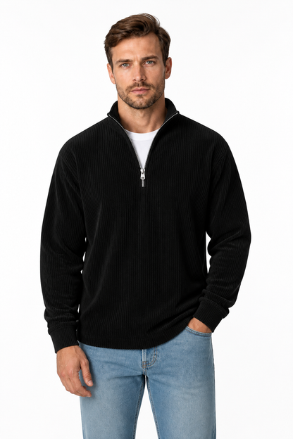 Men's Sweatshirt Corduroy Texture Quarter Zip | Glitz & Fashion