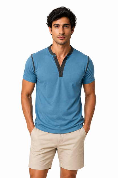 Men's Henley Shirt Contrast Trim Short Sleeves | Glitz & Fashion