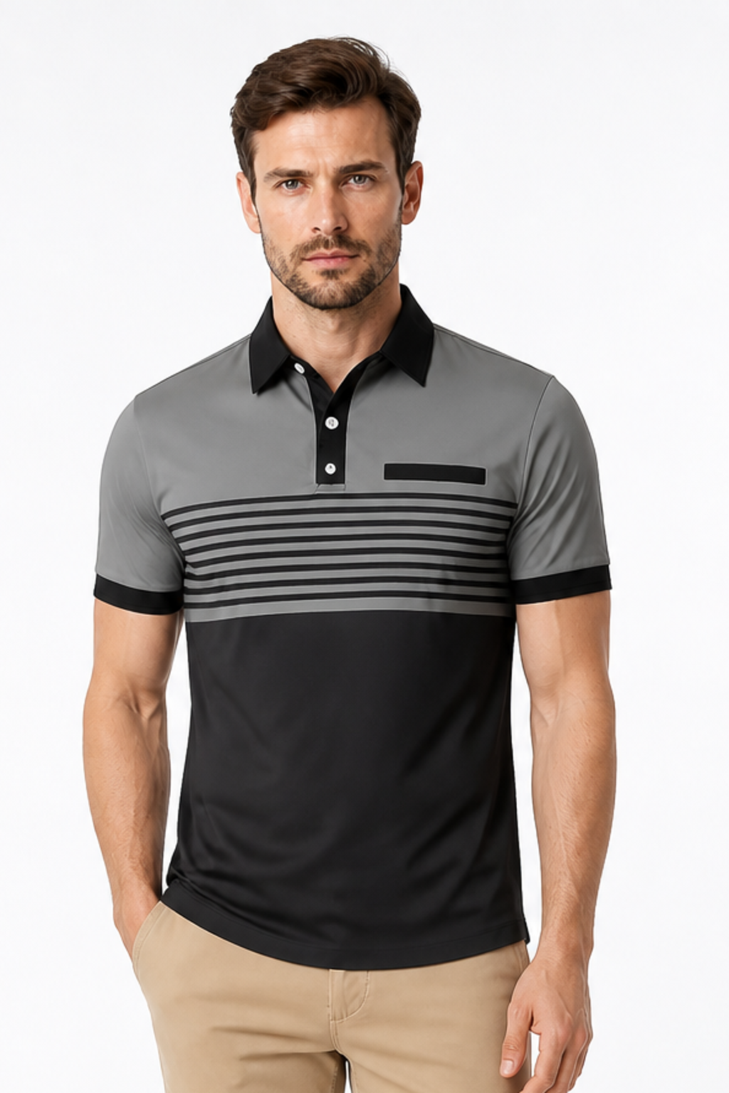 Men's Polo Shirt Striped Design Chest Pocket | Glitz & Fashion