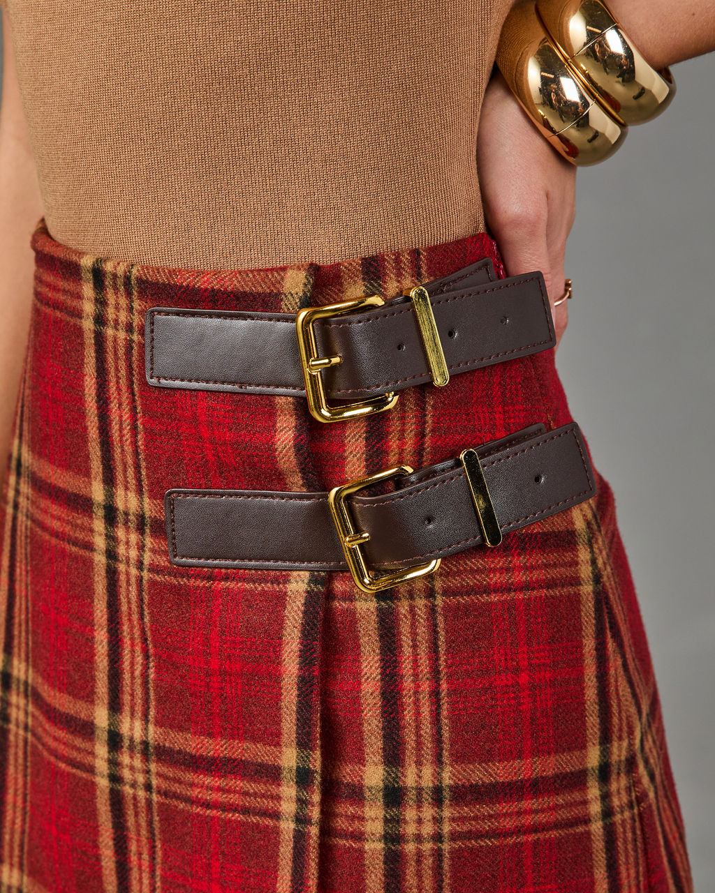 Classic Check Belted Plaid Mini Skirt